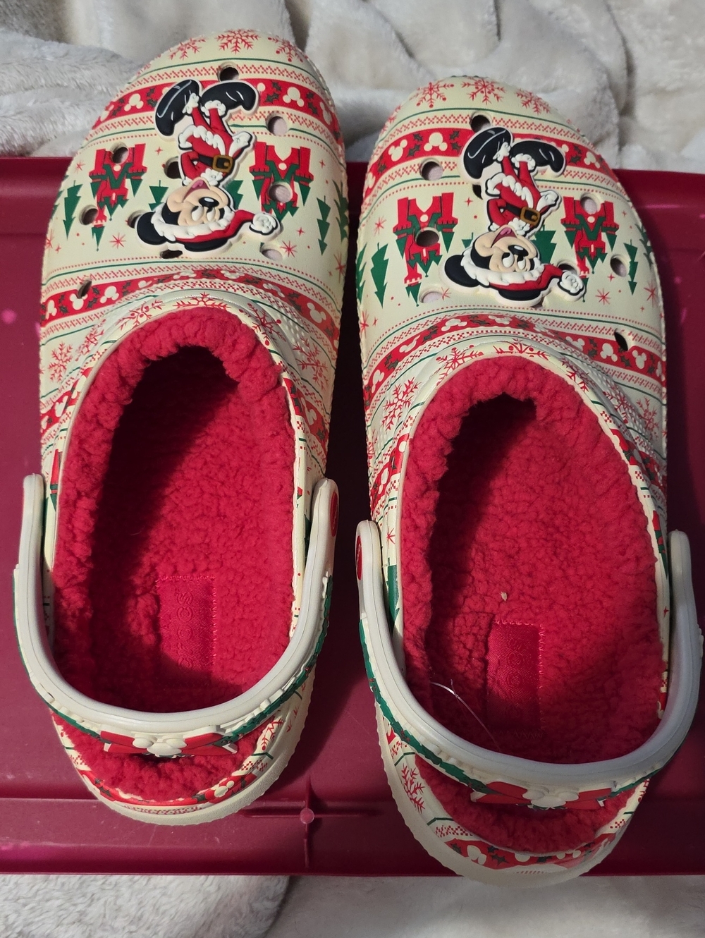 Disney Men's Holiday Clog Slippers in Cream, Red & Green